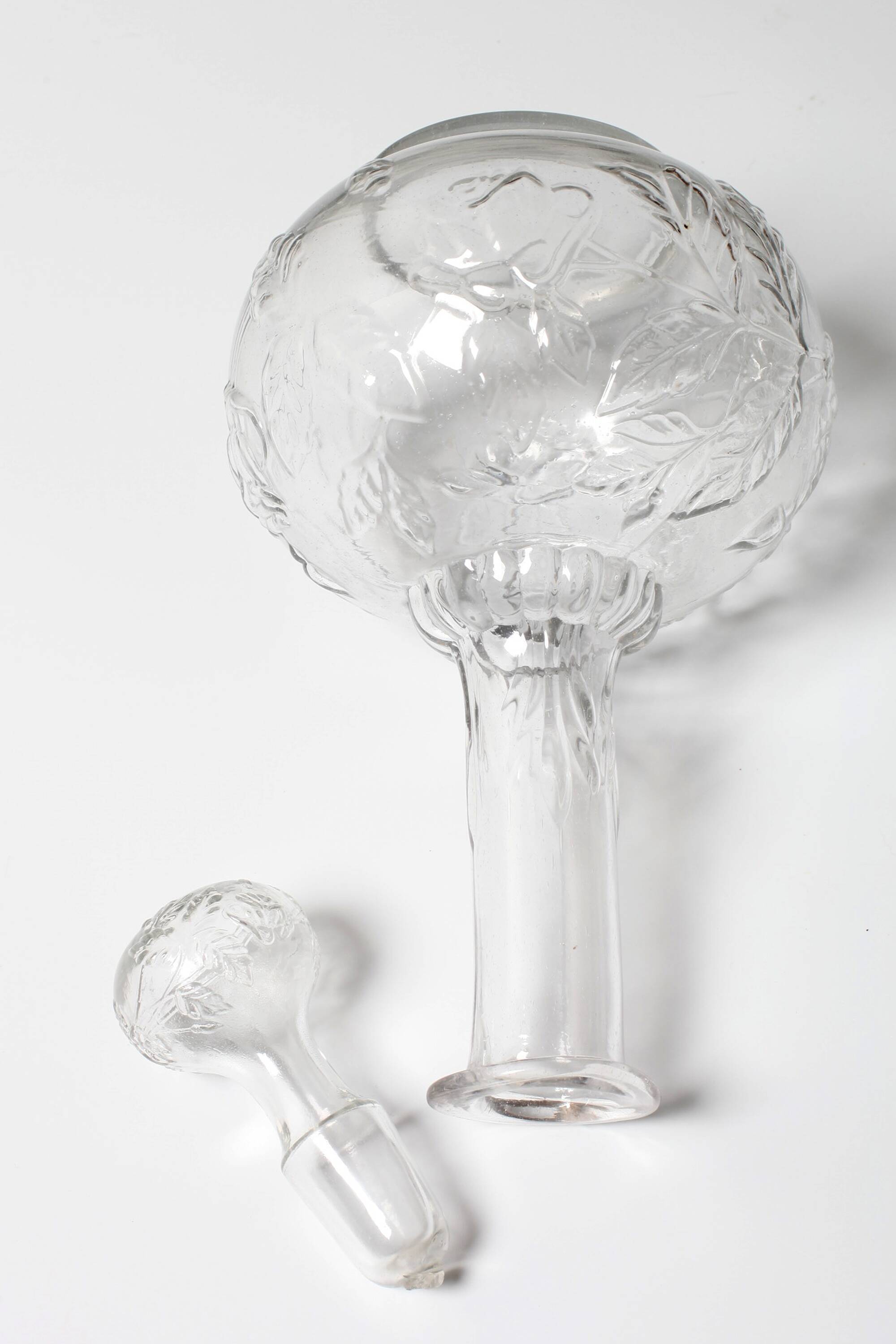 Vintage Glass Decanter: Roses Patterned Wine Carafe, Empoli Italy 1950s