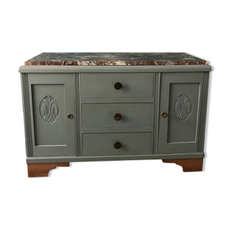 Buffet bleu zingueur avec marbre rouge