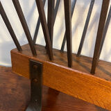Brutalist magazine rack, solid wood and wrought iron