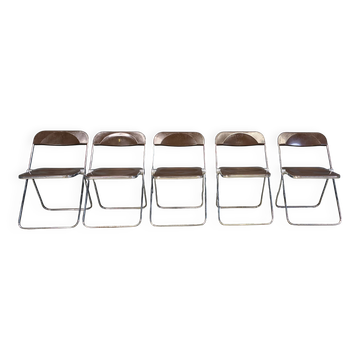 Vintage folding chairs Plia Giancarlo Piretti for Castelli, 1970s, set of 5