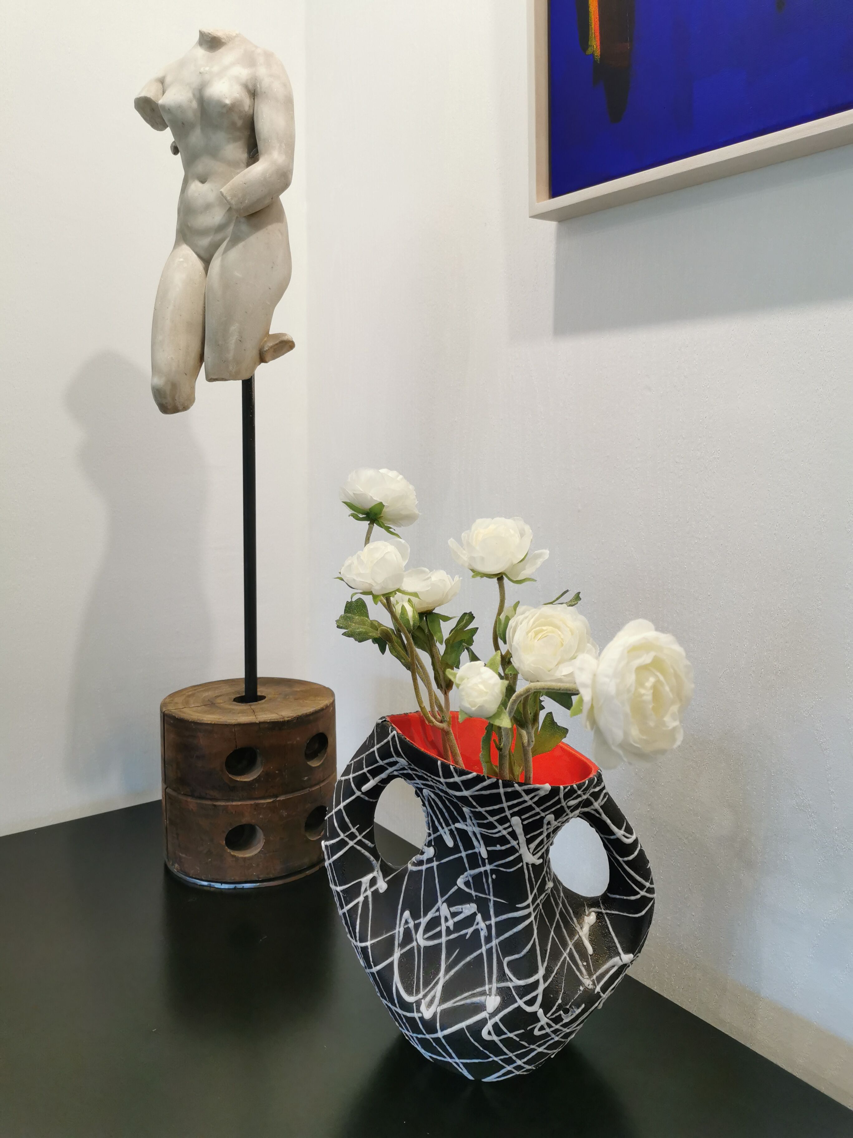 Vase two handles tricolor vallauris