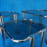 SET OF 3 NESTING TABLES WITH CHROME METAL DOUBLE BASE AND SMOKED GLASS