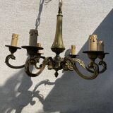 2 Louis XV brass chandeliers with 5 and 6 bulbs