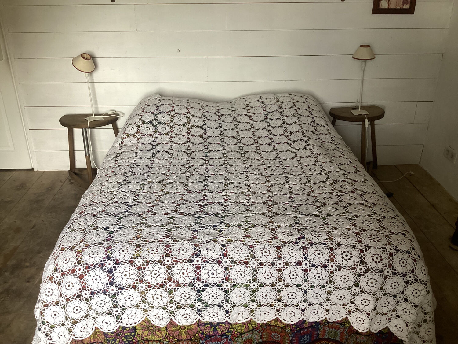 Couvre lit crochet en coton blanc à Rosace