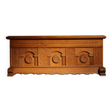 Carved Oak Chest with Decorative Front | Germany 1970s