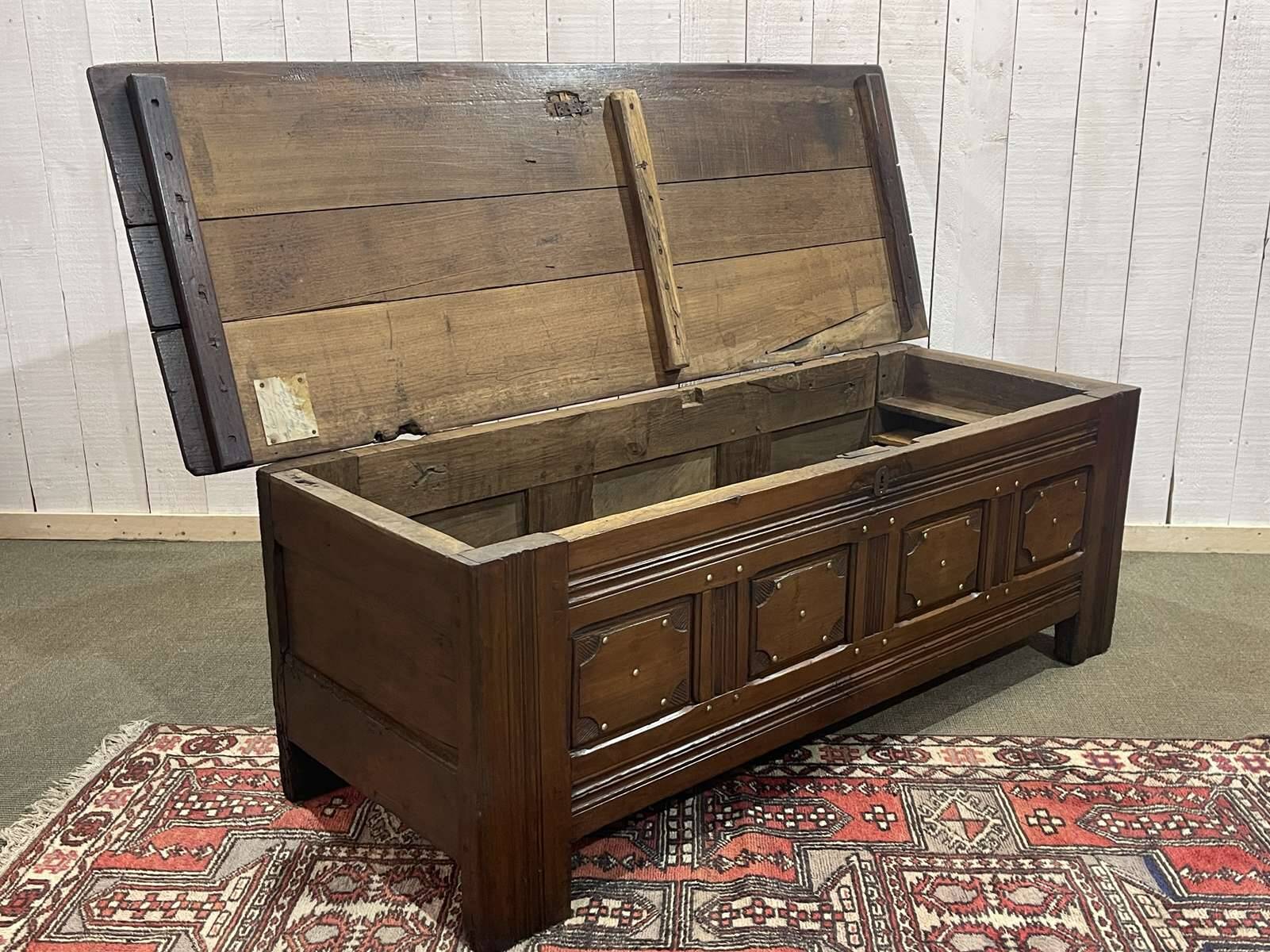 19th century Breton oak storage bench