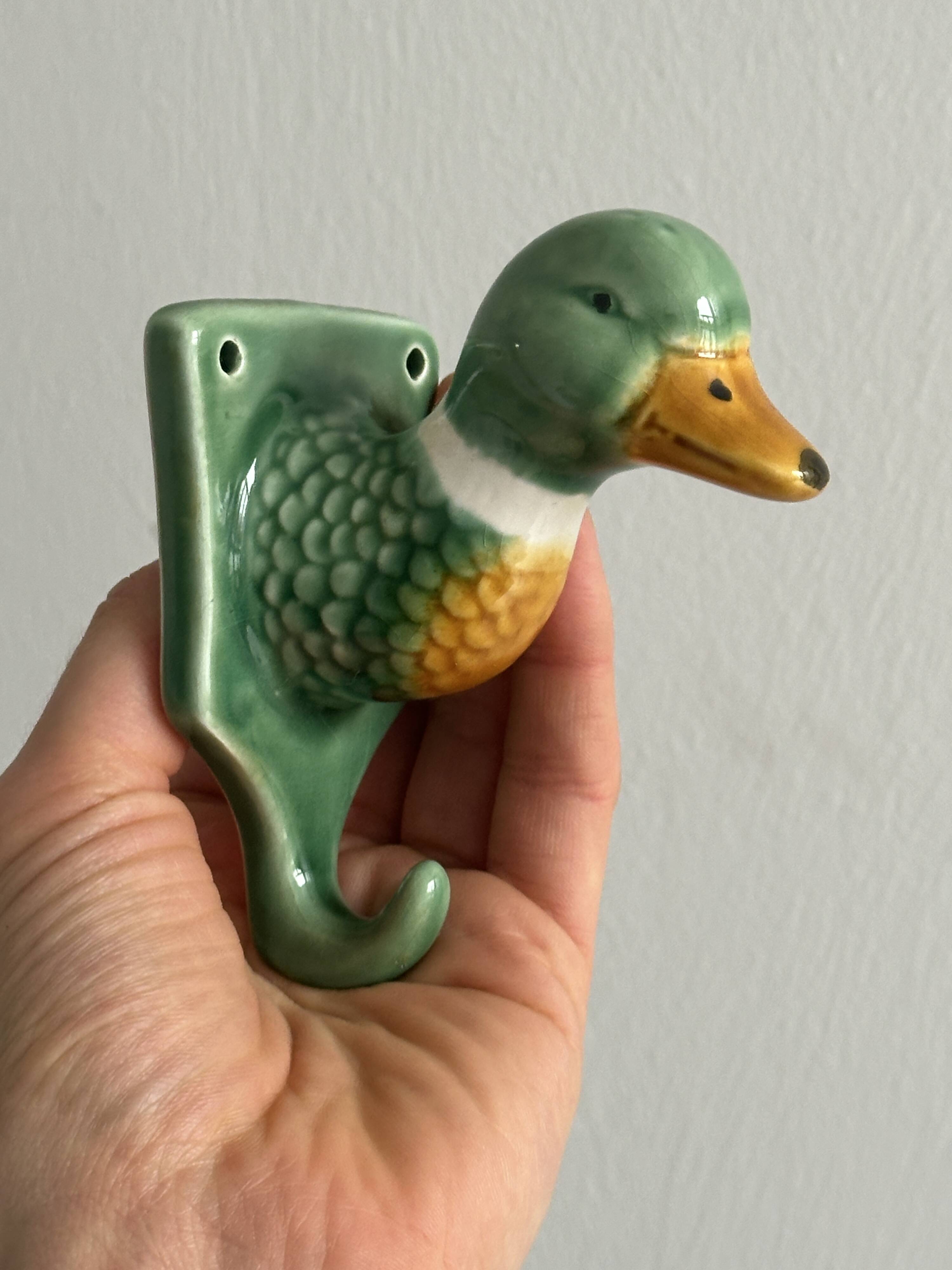 Ceramic slip kitchen towel hooks: Rooster, Hen, Duck.