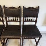 4 Henri IV wood and leather chairs