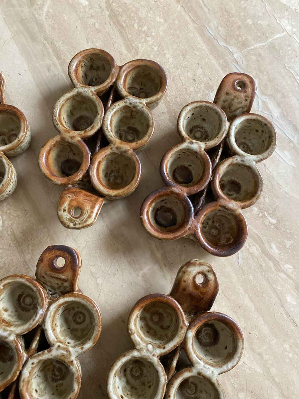 Set of 6 egg dishes in ancient pyrite stoneware