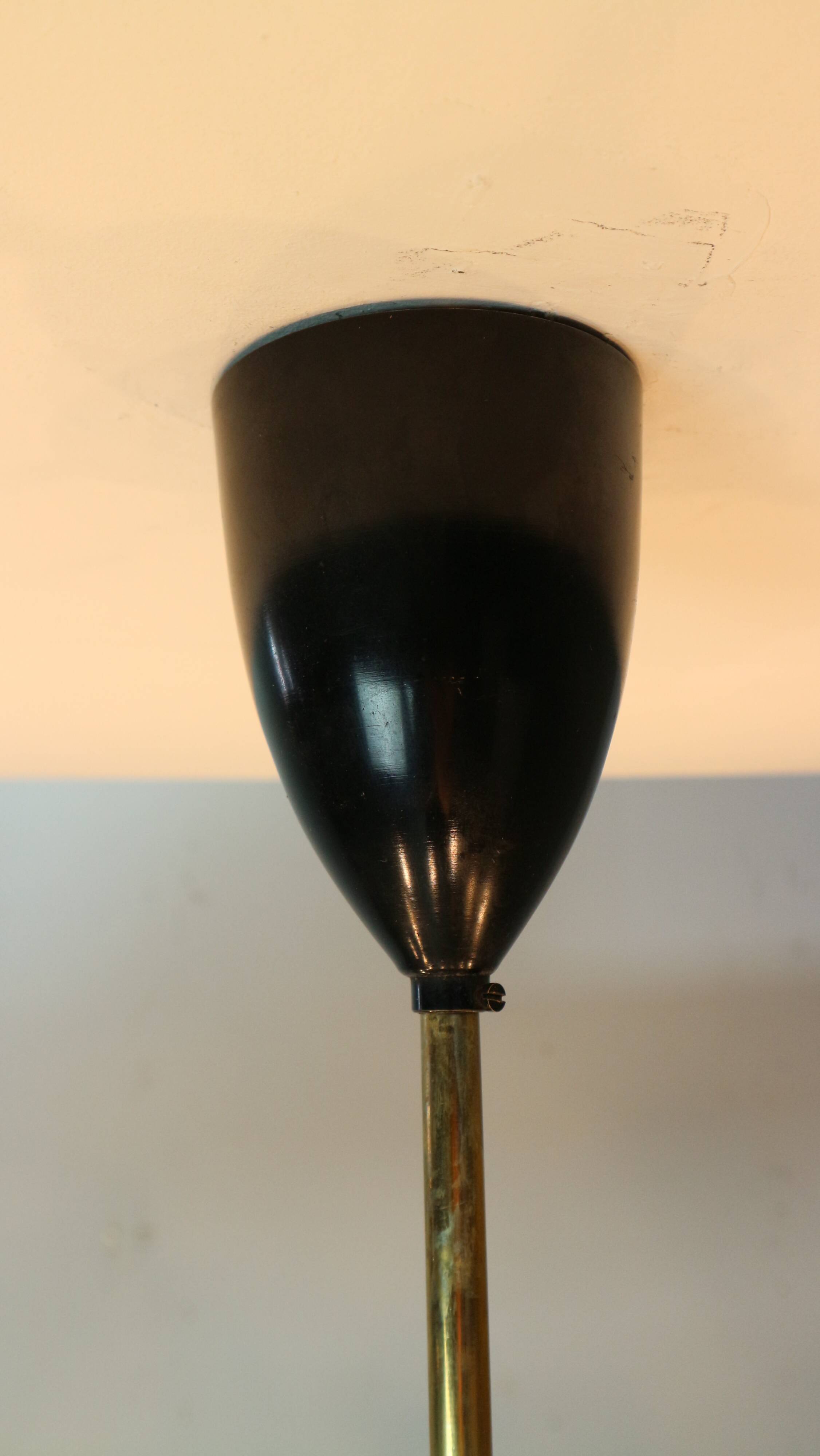 Italian Black and brass 12 arm Spider Chandelier  1950s