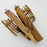Pair of rattan bamboo lantern wall lights. 1950s-1960s