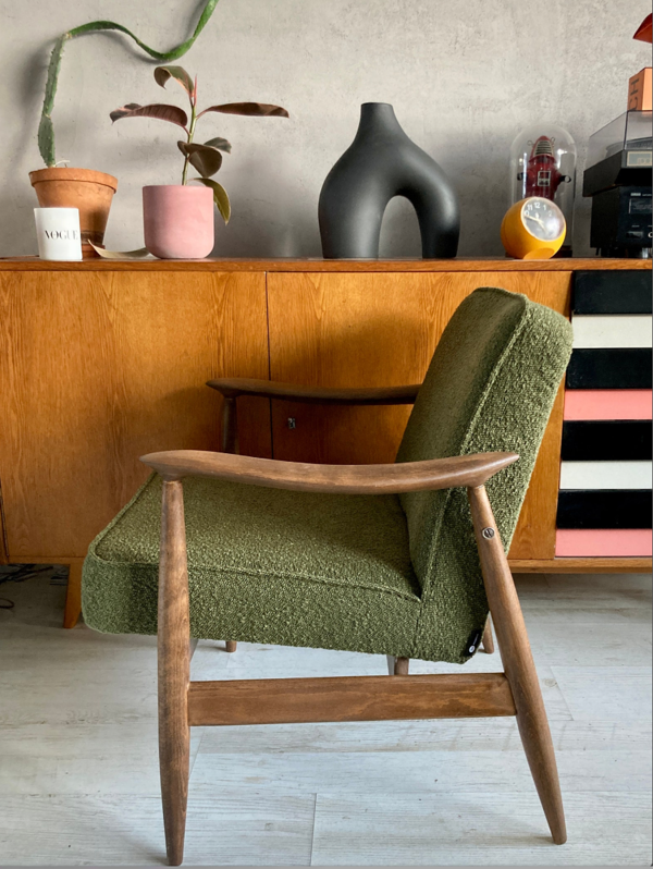 Chaise polonaise vintage originale GFM-87 conçue par Juliusz Kędziorek en tissu bouclé