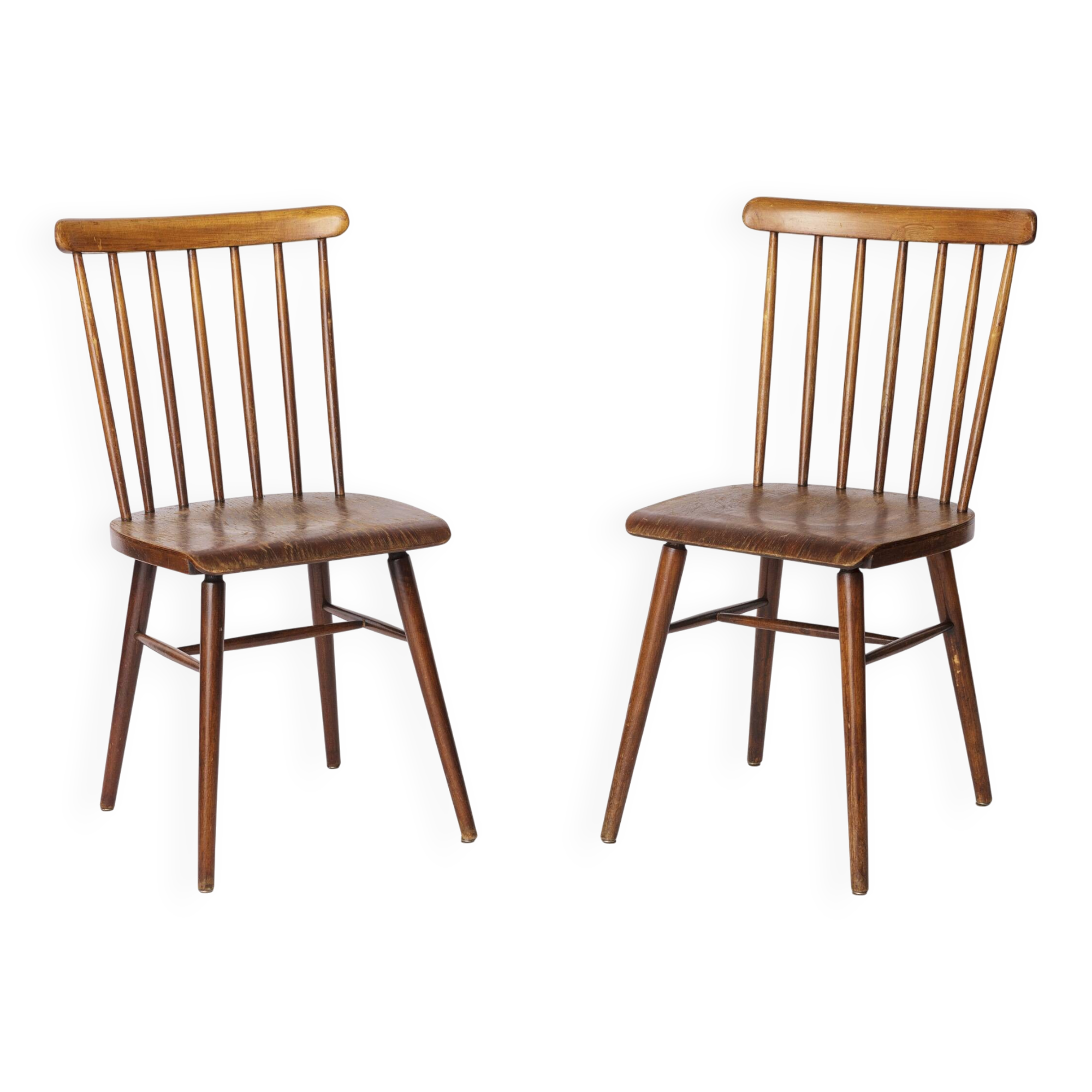 Pair of Vintage Spindle Back Chairs – 1970s Beech Wood, Restored