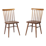 Pair of Vintage Spindle Back Chairs – 1970s Beech Wood, Restored