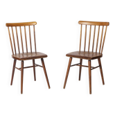 Paire de chaises vintage à dossier fuseau – années 1970, en hêtre, restaurées