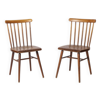 Pair of Vintage Spindle Back Chairs – 1970s Beech Wood, Restored