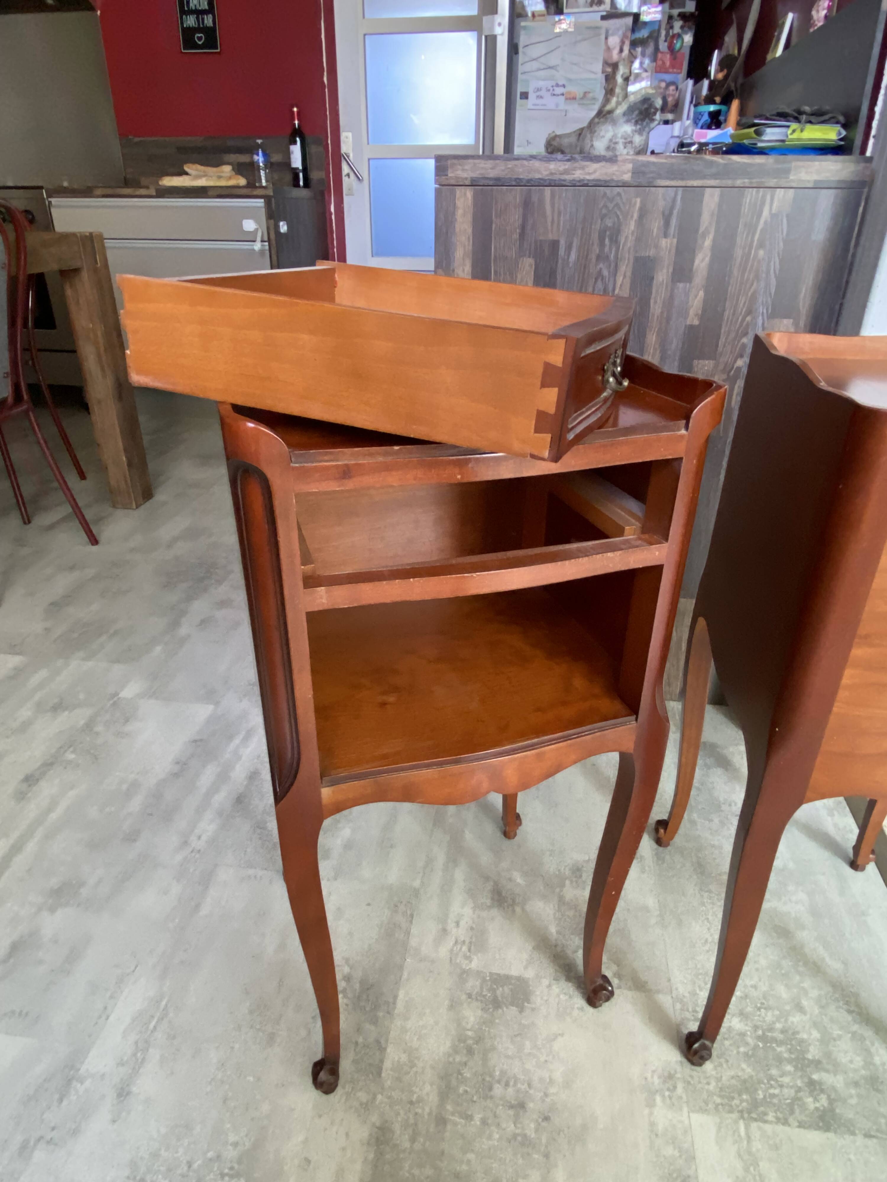 Pair of bedside tables with drawers and niche in Louis XV style.