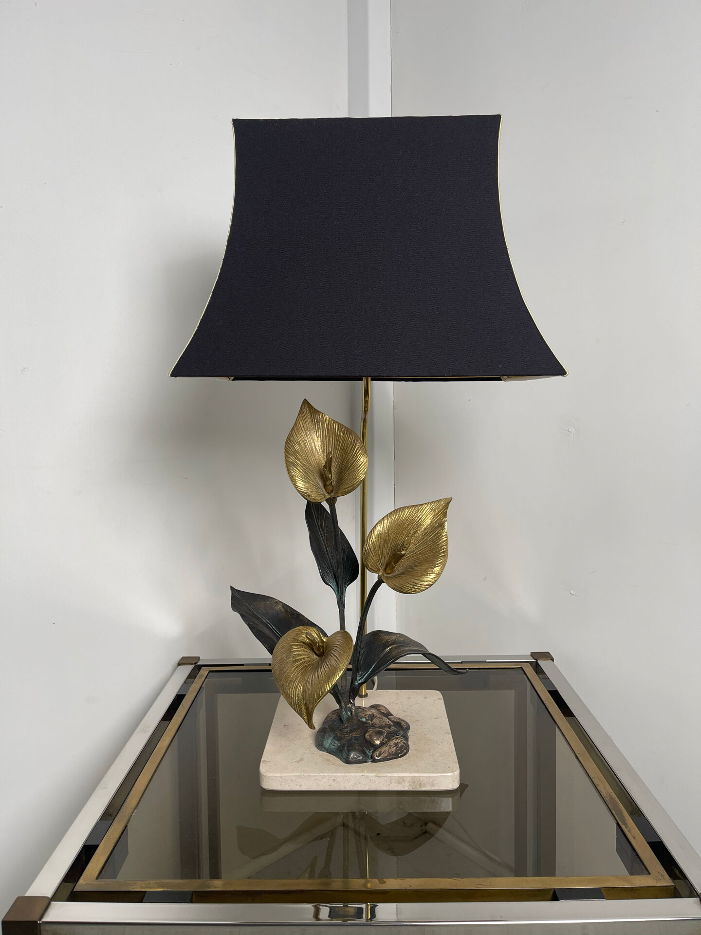 Lampe florale bronze 1970