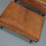 Vintage Dutch cognac coloured leather club chair, with footstool
