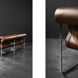 Two-seater canapé in steel and brown faux leather, Germany 1970.