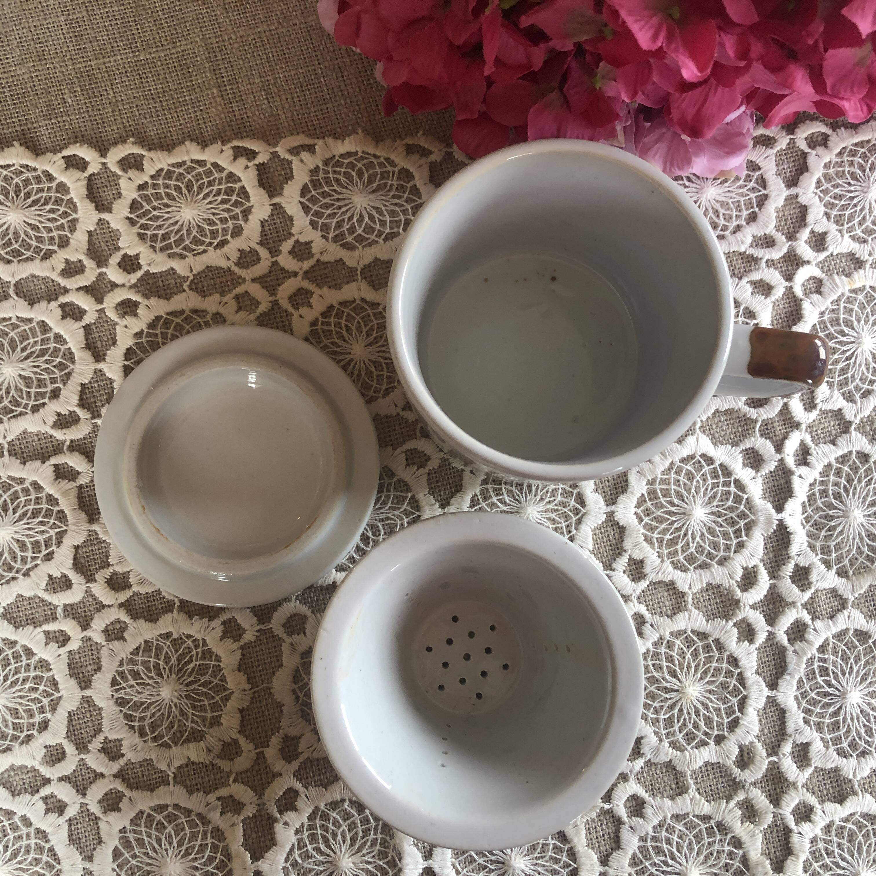 Orange flower stoneware tea pot