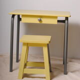 Yellow child office with his stool