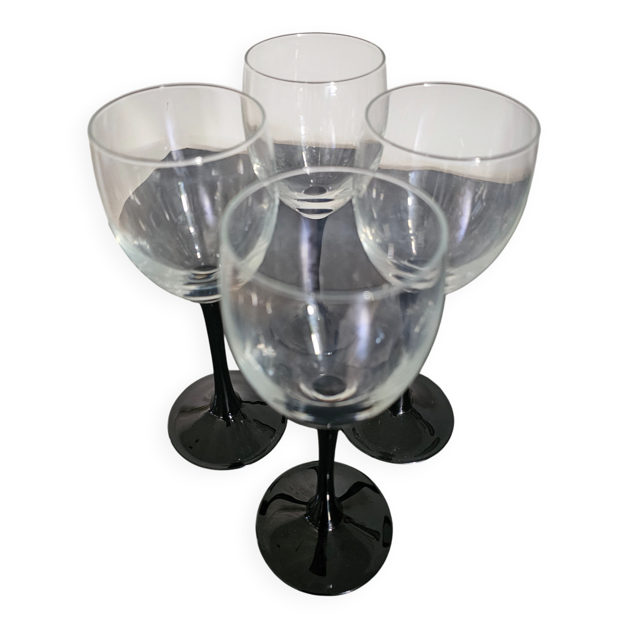 Set of 4 vintage wine glasses model "Domino" – Luminarc (Black stem)