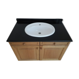 Lavabo vintage granit noir meuble en chêne