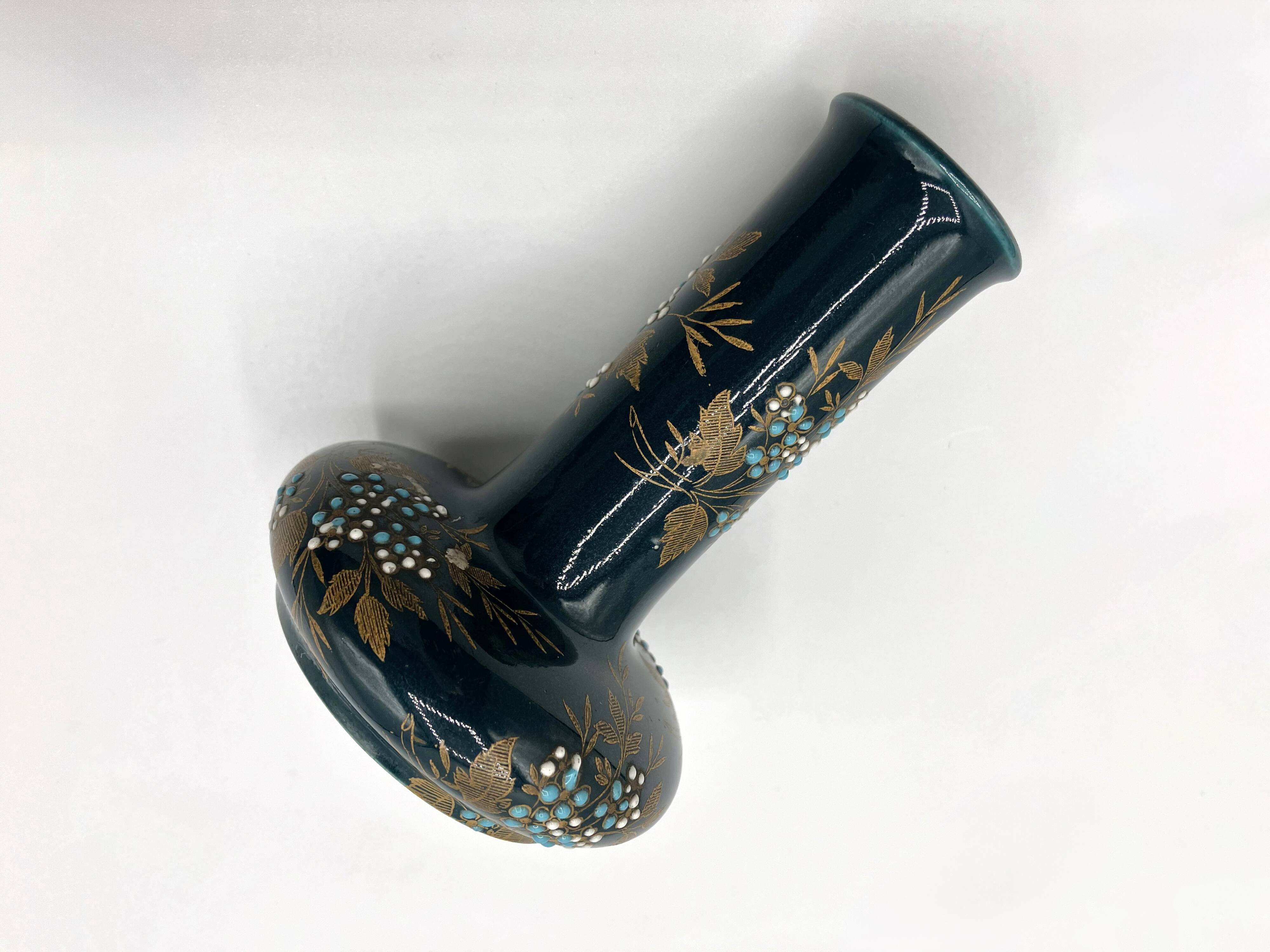 Small Gien vase in enamelled earthenware • Napoleon III