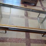 Guy lefèvre for maison jansen coffee table in brushed steel and brass 1970