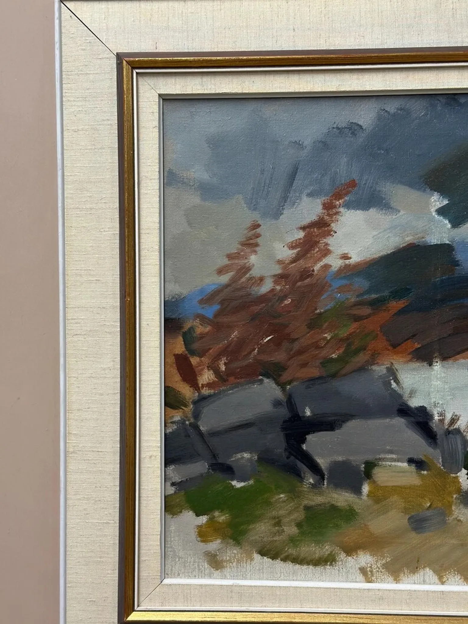 Original Swedish Oil on Canvas – “Landscape” by Ivar Hjertqvist – Vintage & Framed 74 × 65 cm (29" × 25.5")