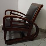 Leather and teak armchair