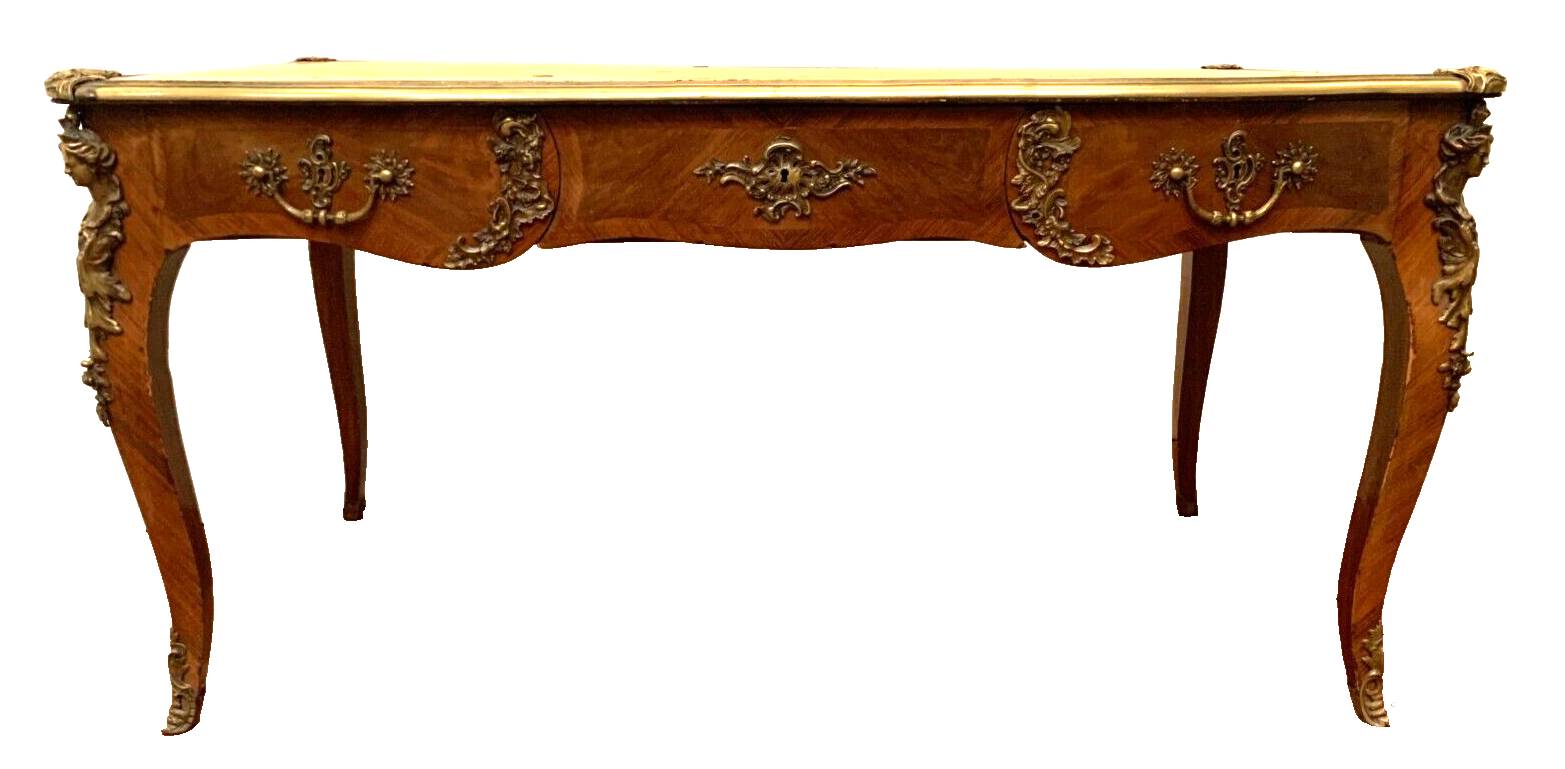Louis XV style ceremonial desk, 19th century fawn leather top