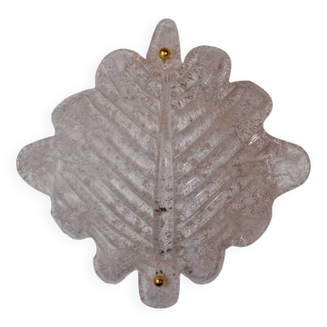 Applique feuille XL en verre Murano givrée, Italie 1970