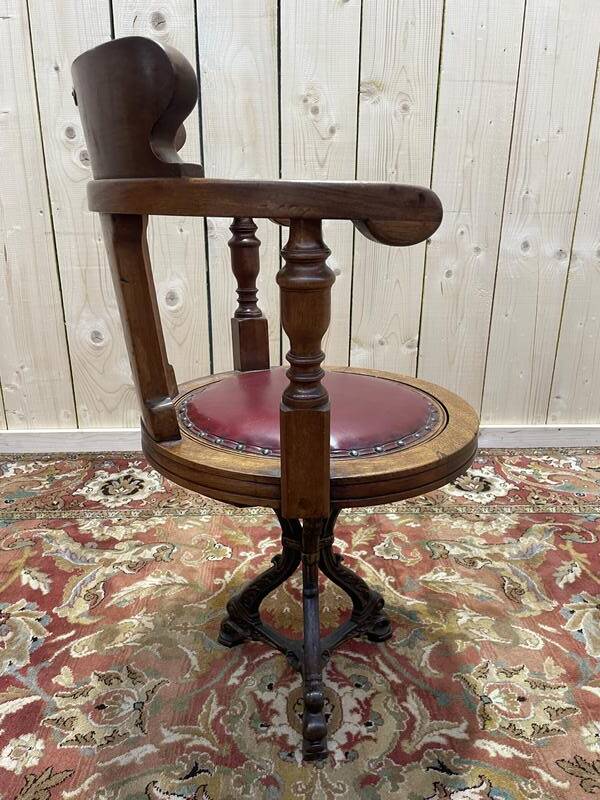 Fauteuil de bureau de bateau en acajou tournant