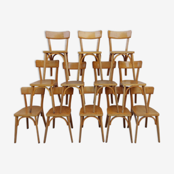 Série de 12 chaises de bistrot pieds compas 1950