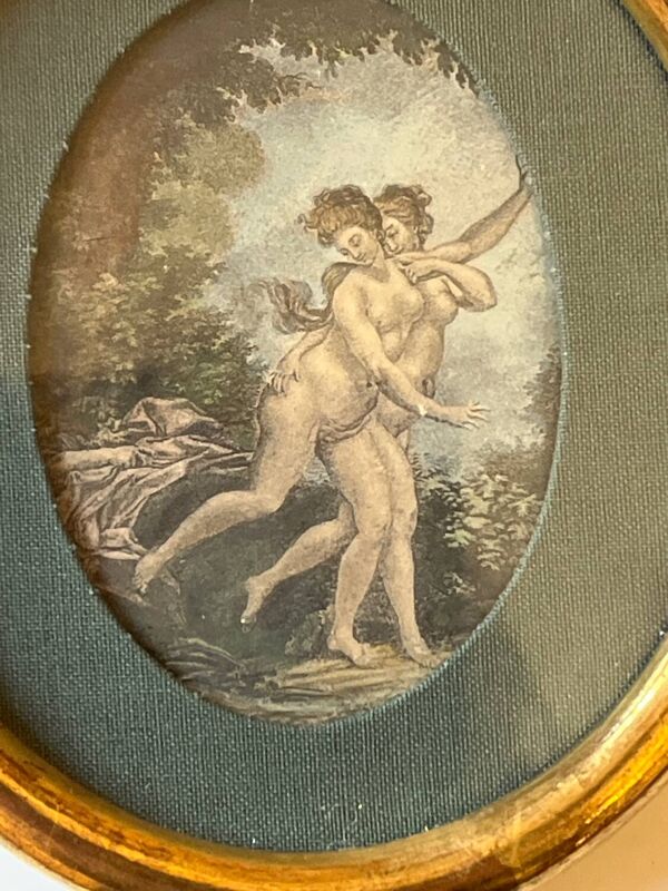 Rare petite gravure intitulee la fuite de francois boucher