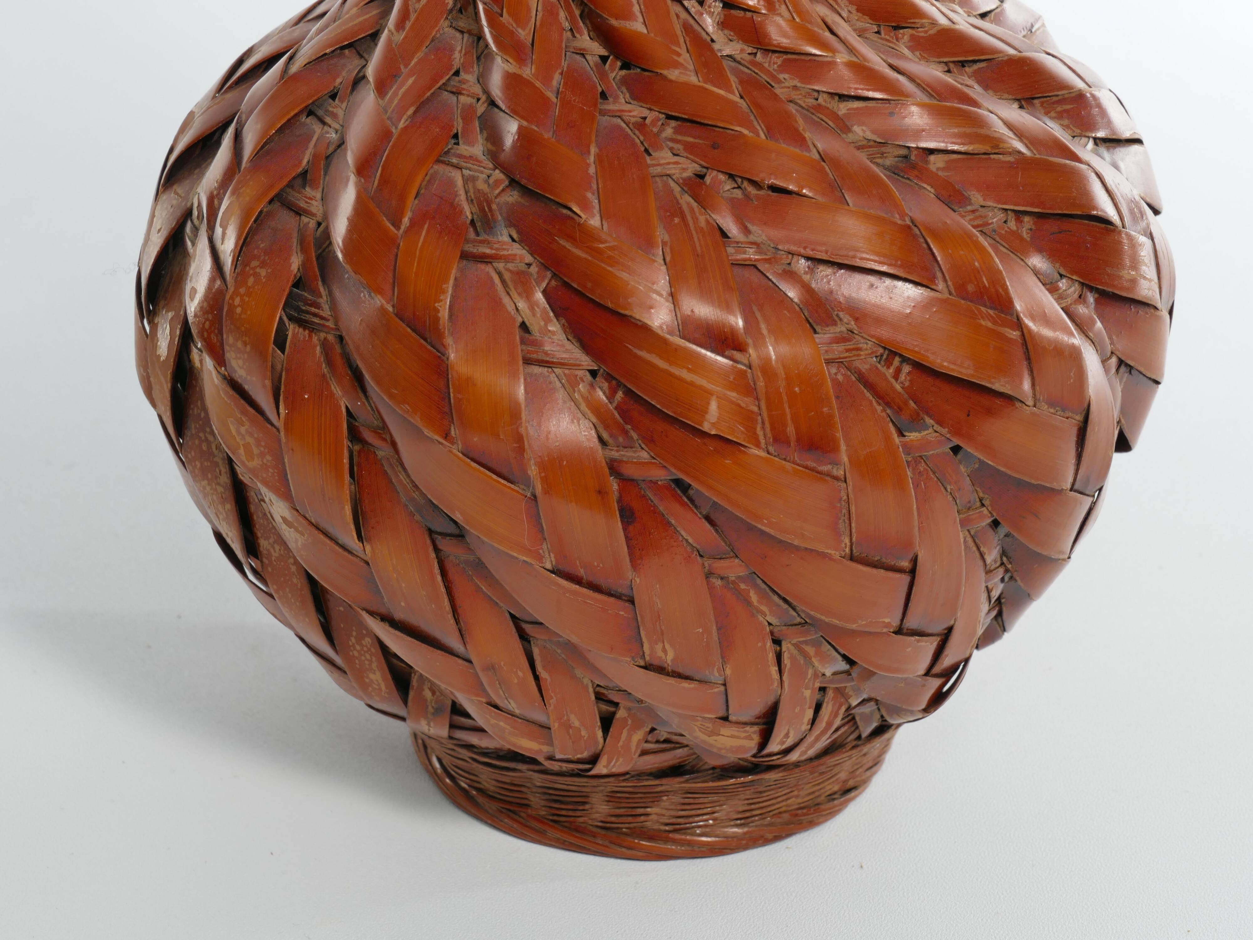 Early 20th Century Taisho/Showa Period Japanese Woven Bamboo Ikebana Vase