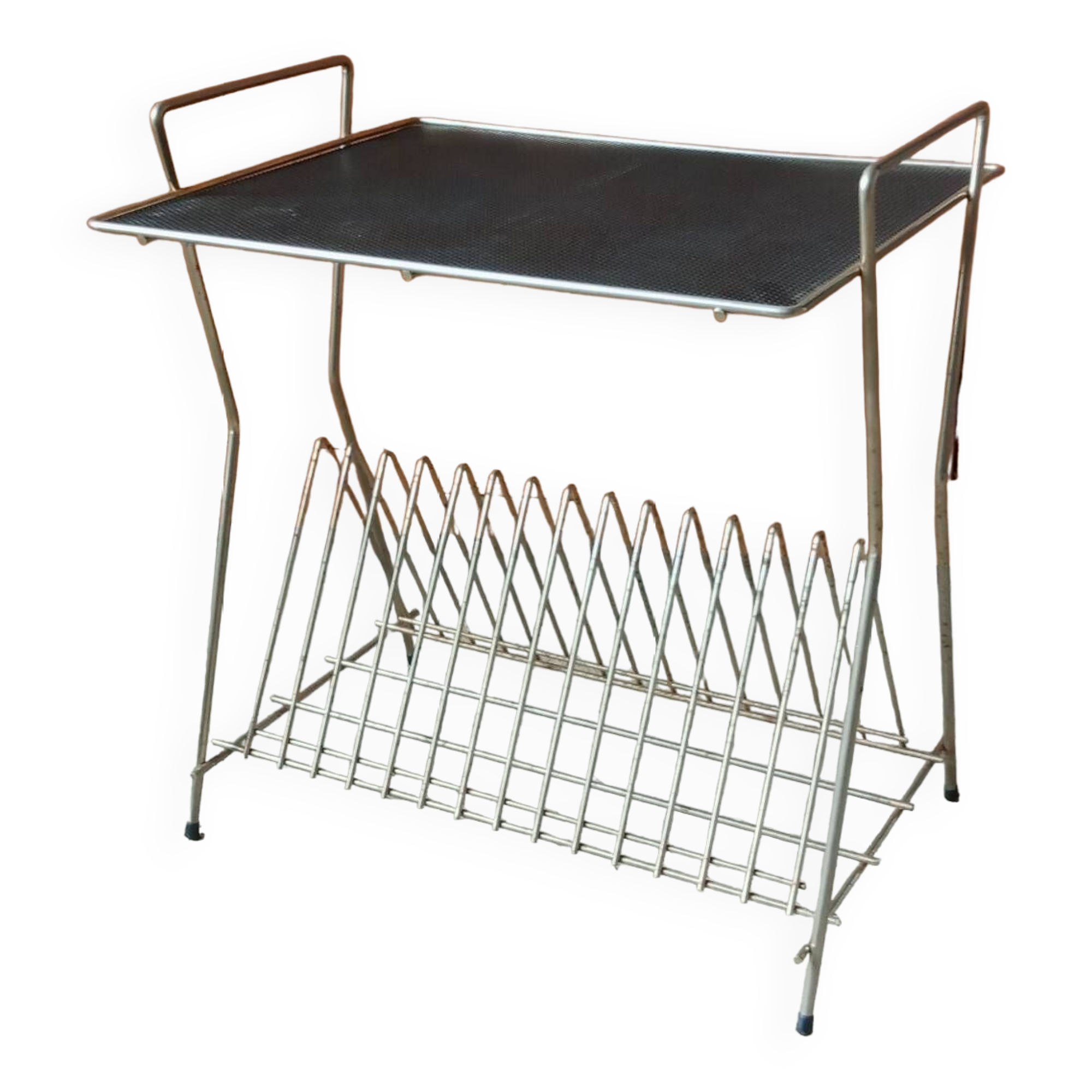 Table porte vinyle en metal perforé