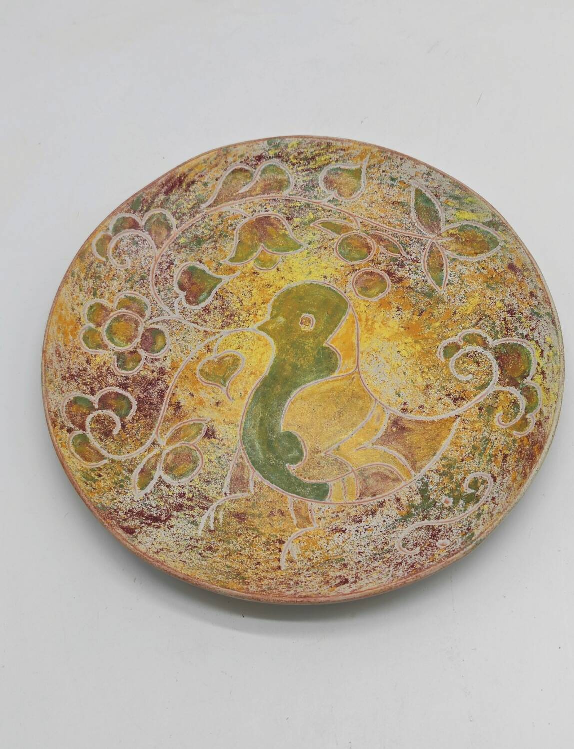 Large 27.5cm bowl signed Bernard Buffat "bird decoration"