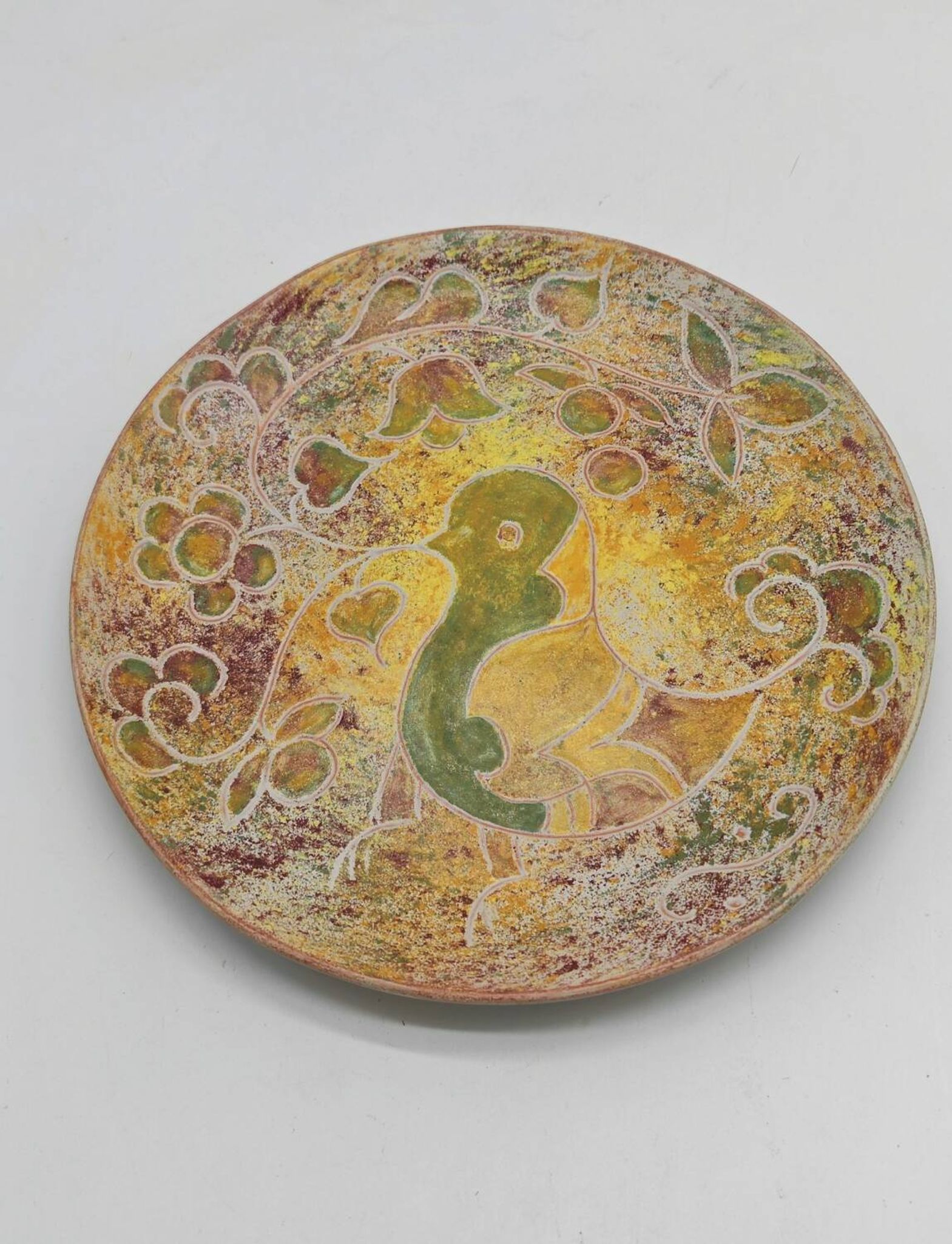 Grande coupe de 27.5cm signée Bernard Buffat "décor à l'oiseau"