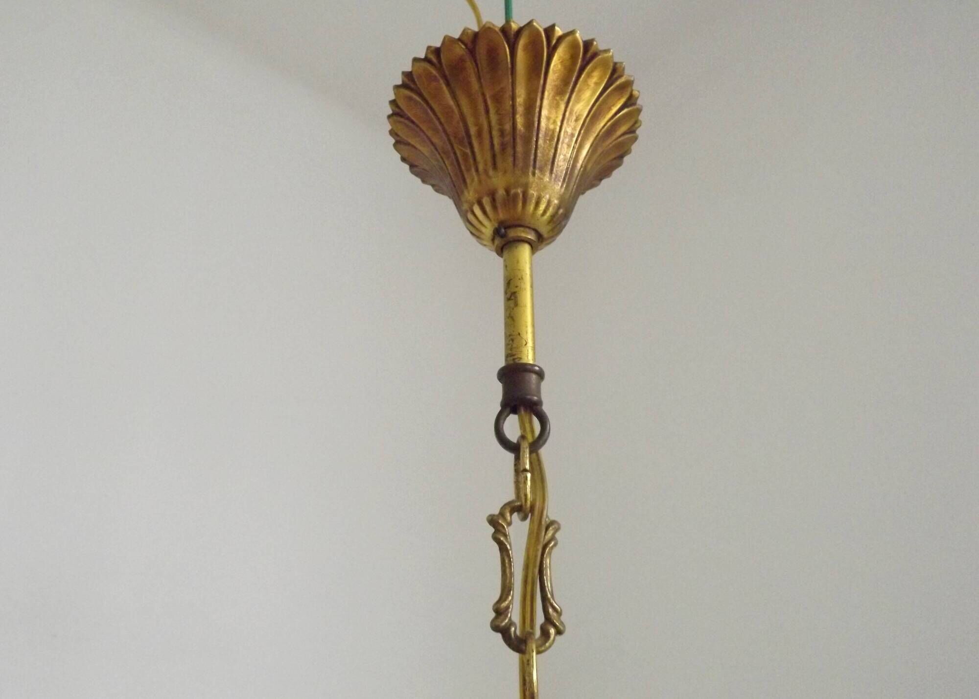 Vintage 4-Light Bronze, Glass & Crystal Chandelier with Amber Glass Drops