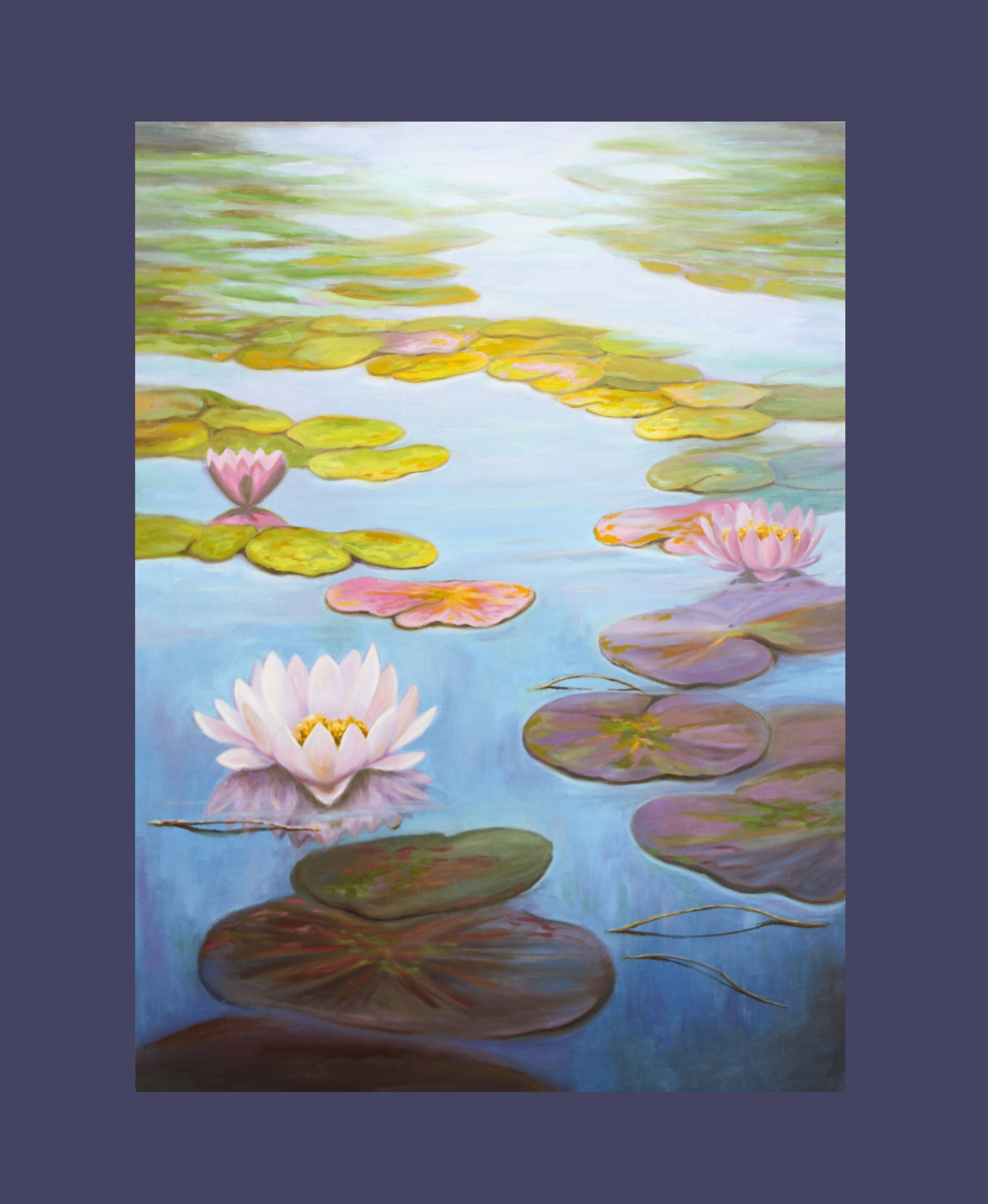 Cuadro de nenúfares pintado al óleo firmado por el autor. Nenúfares al oleo