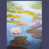 Cuadro de nenúfares pintado al óleo firmado por el autor. Nenúfares al oleo