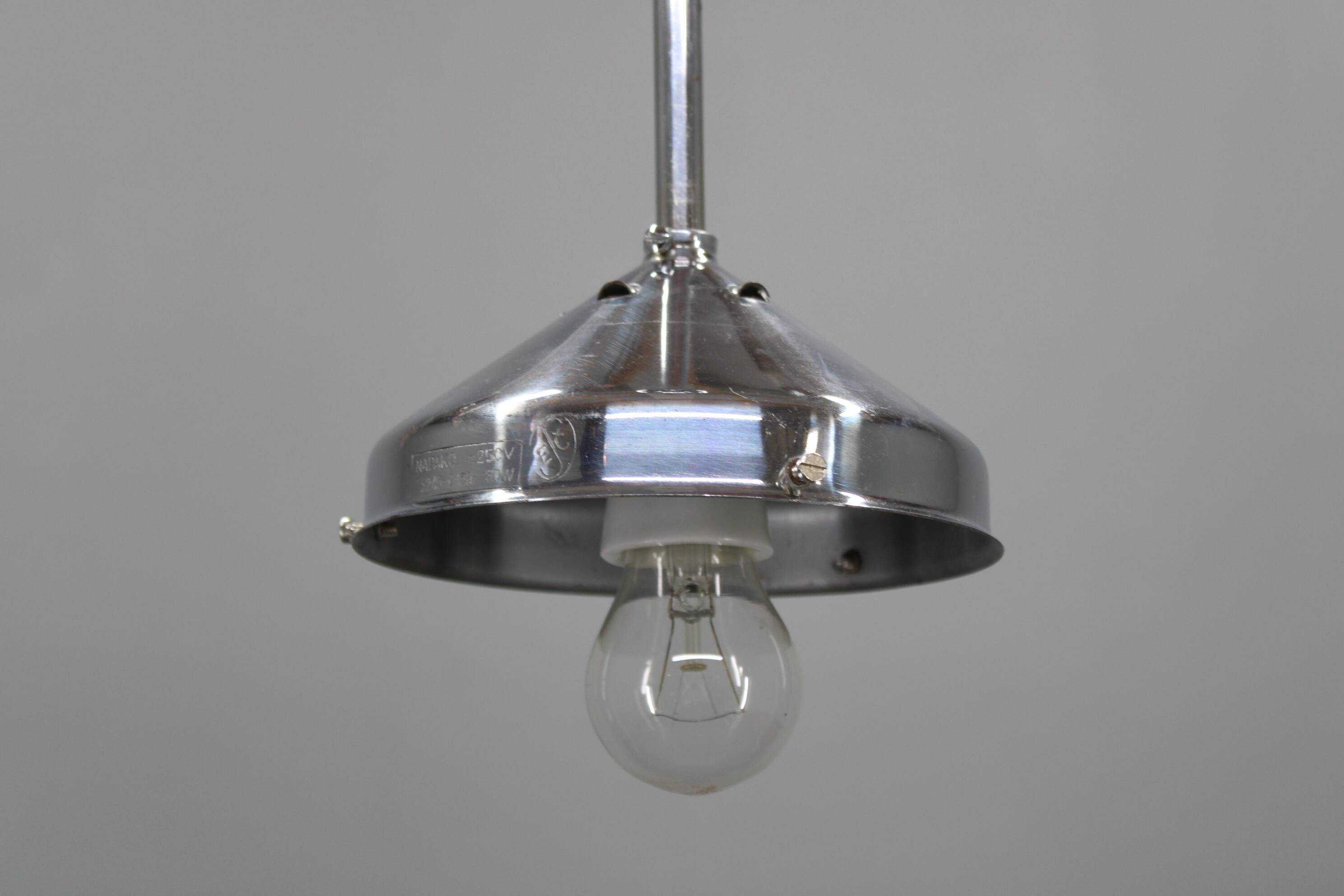1930s Napako Art Deco pendant light in chrome and glass, restored, new wiring