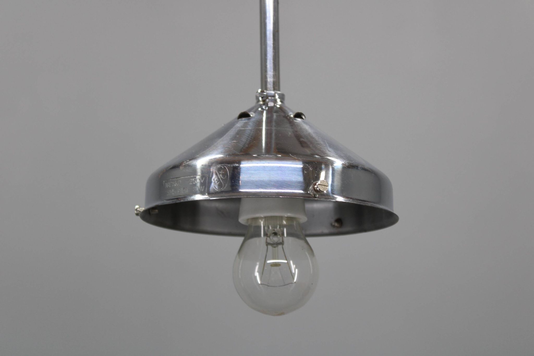1930s Napako Art Deco pendant light in chrome and glass, restored, new wiring