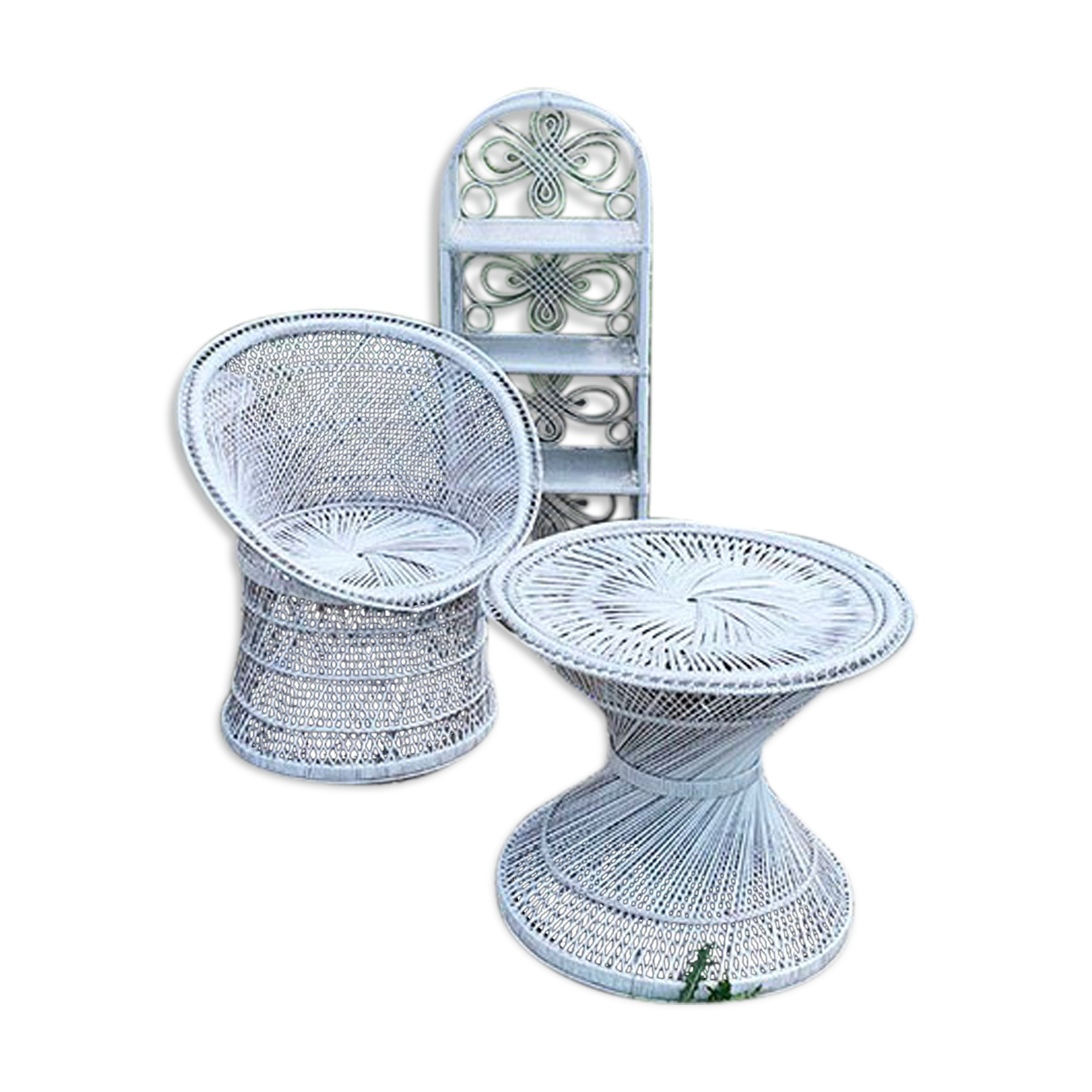 Old white rattan living room: 5 pieces of furniture