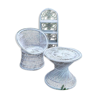 Old white rattan living room: 5 pieces of furniture