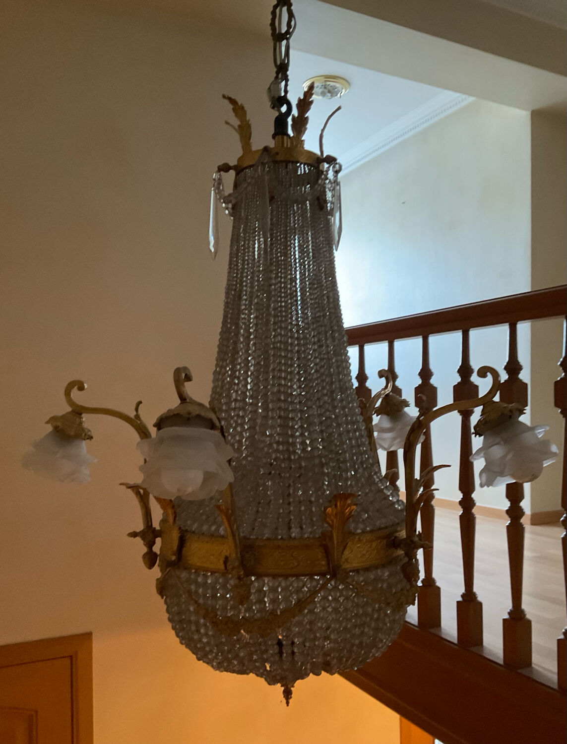 Large 19th century Empire Montgolfière chandelier in bronze and crystal