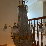 Large 19th century Empire Montgolfière chandelier in bronze and crystal